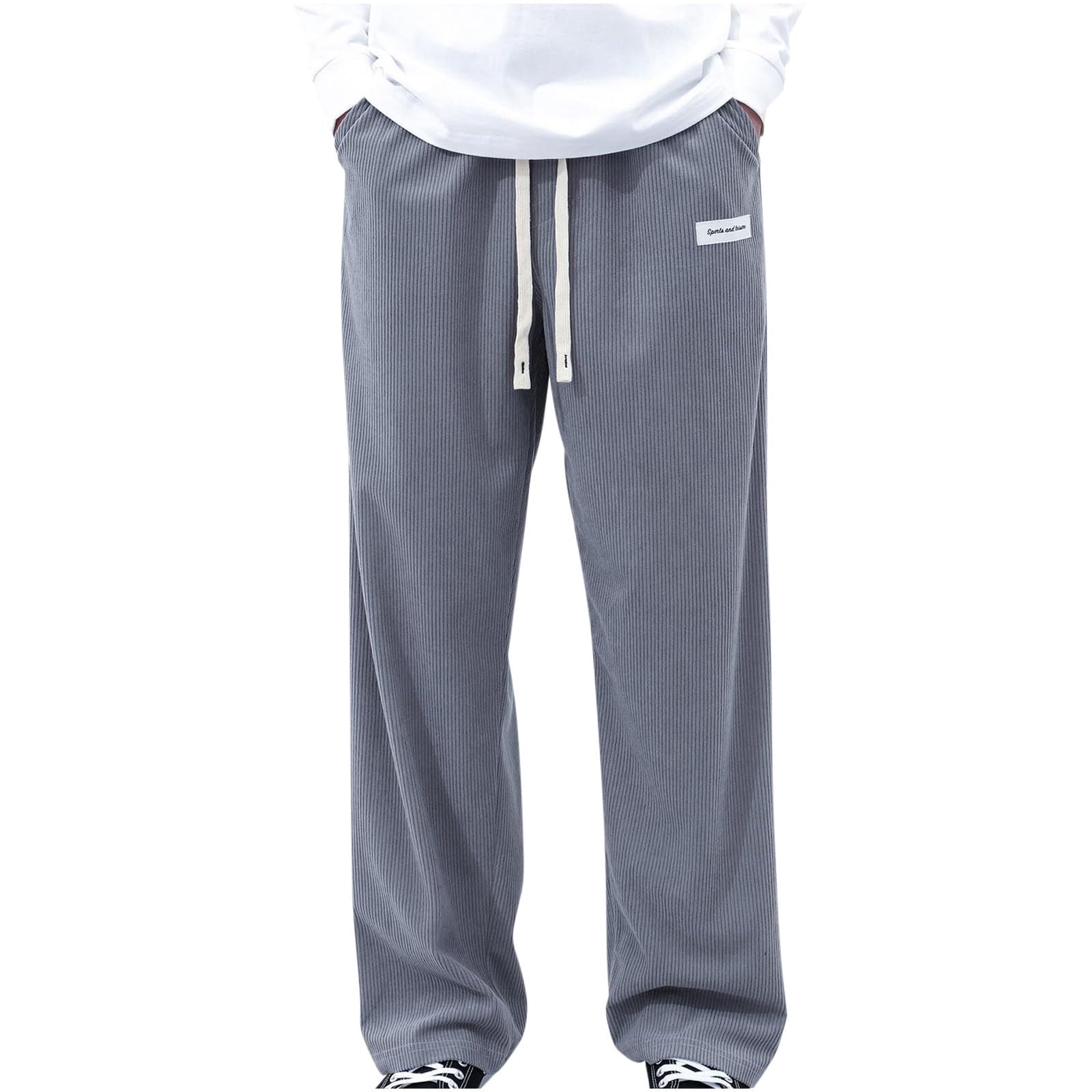 Baggy Corduroy Pants Men Elastic Waist Vintage Wide Leg Pants Casual ...