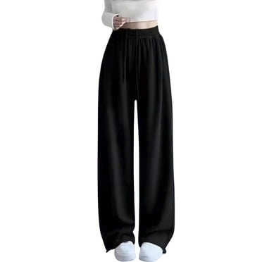 Baggy Girls Sweatpants High Waisted Wide Leg Elastic Waist Sweat Pants Comfy Drawstring Casual Active Pants Pretty Sweatpants For Girls Black 10-12 Years