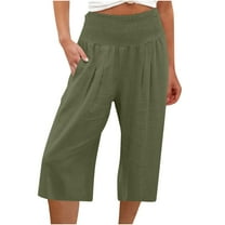 Baggy Gym Capris Women New Women's Loose Wide Leg Pants High Waist Straight Pants Casual Pants Workout Capris for Women Style B-29 Army Green L