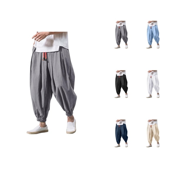 Baggy Harem Pants for Men 2025 Solid Color Drawstring Elastic Waist Loose Casual Pants with Pockets Hippie Dance Trousers