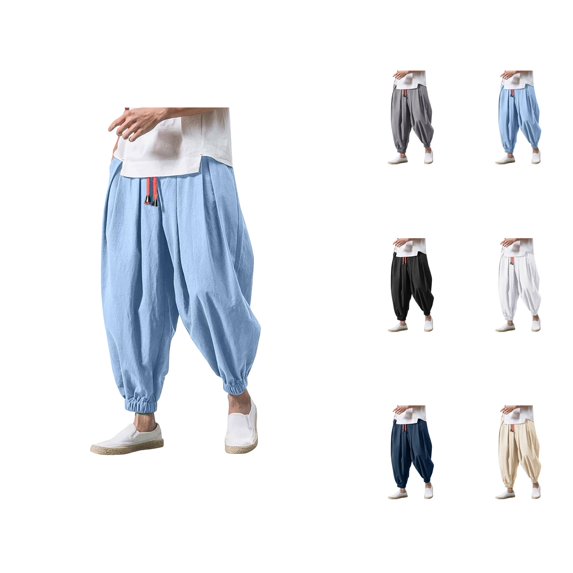 Baggy Harem Pants for Men 2025 Solid Color Drawstring Elastic Waist Loose Casual Pants with Pockets Hippie Dance Trousers