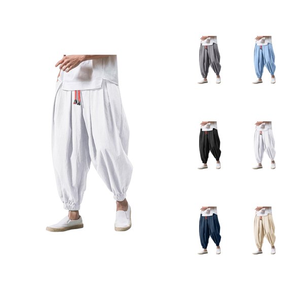 Baggy Harem Pants for Men 2025 Solid Color Drawstring Elastic Waist Loose Casual Pants with Pockets Hippie Dance Trousers