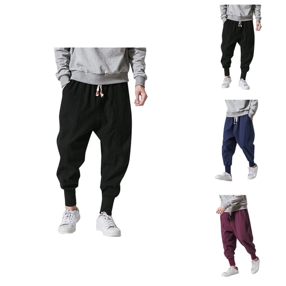 Sweatpants for Men 2025 Cotton Linen Drop Crotch Wide Leg Baggy Harem Pants Mens Casual Pants Trousers