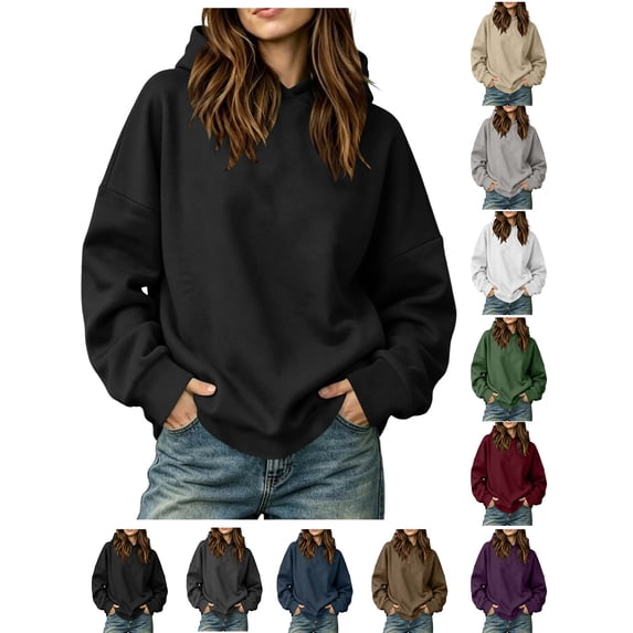Baggy Hoodie Zaewscy Fashion Women's Casual Comfortable Solid Hoodie Long Sleeve Hooded Sweatshirt Blouse Black M