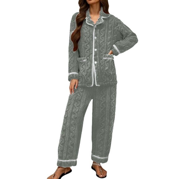 Baggy Hoodless Sweatshirt Sets for Women Flannel Pajama Winter Warm Loungewear Cozy Sleepwear Soft Two Piece Outfit With Long Pants For Home Comfort