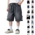 thumbnail image 1 of Baggy Jean Shorts for Boys Girls Straight Leg Loose Fit Denim Jorts Summer Bermuda Denim Shorts Vintage Y2K Streetwear Shorts for Boys & Girls (Grey2 7-8 Years), 1 of 10