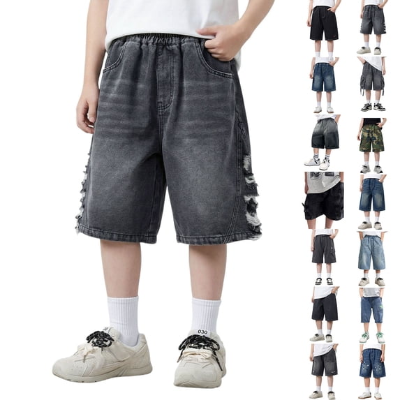 Baggy Jean Shorts for Boys Girls Straight Leg Loose Fit Denim Jorts Summer Bermuda Denim Shorts Vintage Y2K Streetwear Shorts for Boys & Girls (Grey2 7-8 Years)