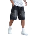 thumbnail image 1 of Baggy Jean Shorts for Men Casual Loose Fit Straight Leg Hip Hop Y2K Skateboard Denim Shorts with Drawstring and Cargo Pocket Black, 1 of 6