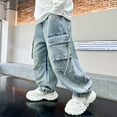 thumbnail image 1 of Baggy Jeans Boys Baggy Straight Leg Jeans With Elastic Waist Loose Wide Leg Denim Pants With Pockets Casual School Streetwear For Kids Boys' Jeans Trendy Preppy Teen Clothes 4–15Y #03 Blue,120=4-5Y, 1 of 8