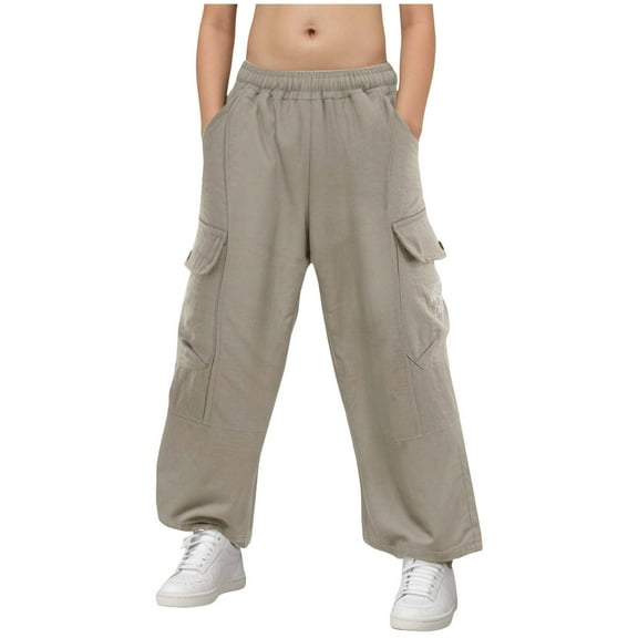 Baggy Jeans Boys Khaki Uniform Pants For Boys Boys Cargo Pants Wide Leg Pants Teen Kids Drawstring Straight Trousers with Pockets