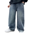 thumbnail image 1 of Baggy Jeans Boys Y2𝗞 Straight Wide Leg Denim Pants Kids Casual Elastic Waist Loose Trousers Pockets Streetwear 𝗩intage Jeans, 1 of 5