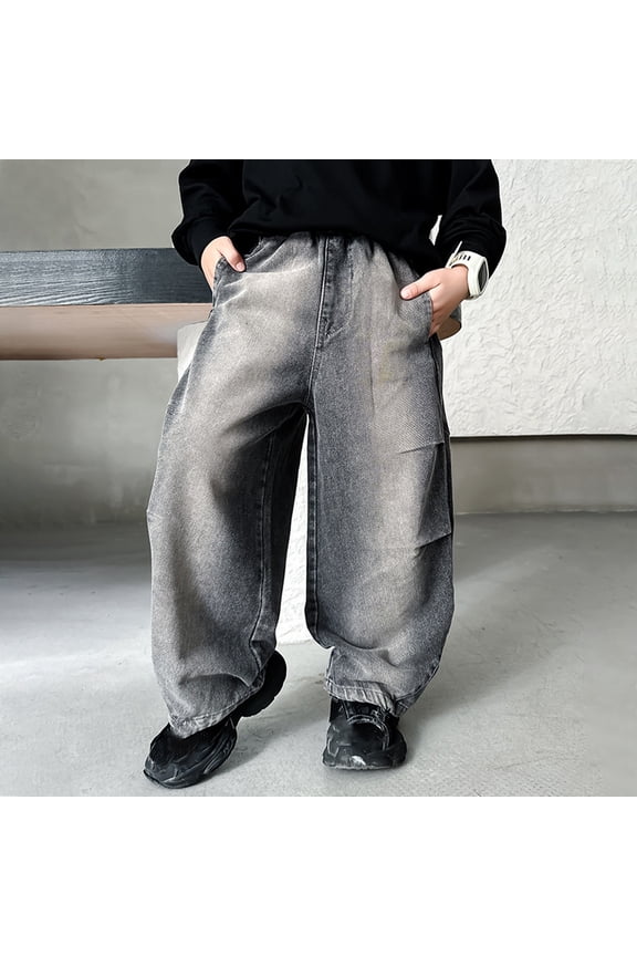 Baggy Jeans Elastic Waist Drawstring Wide Leg Baggy Pants Streetwear for kids Girls for Boys Girls 4T