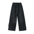 thumbnail image 1 of Baggy Jeans Girls 5t Elastic Waist Pull-On Loose Denim Pants Slim Fit Straight Leg Long Trousers Streetwear Back To School Outfits for Girls 10-12, 1 of 9
