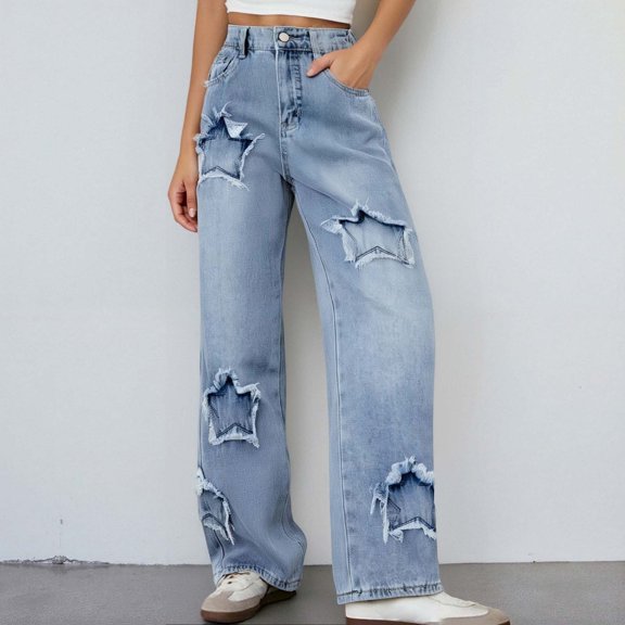 Baggy Jeans Girls 7-13 High Waist Straight Leg Jeans With Bow Embroidery Cute Casual Pants For Everyday Wear Comfortable Loose Fit Denim Trousers For Back to_School,Halloween,Christmas