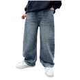 thumbnail image 1 of Baggy Jeans Kids Back To School Clothes For Boys Boys Jeans Baggy Straight Leg Elastic Waist Loose Denim Pants with Pockets, 1 of 9