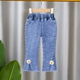 thumbnail image 1 of Girls Jeans Stretch Elastic Waist Wide Leg Pants Casual Denim Pants with Pockets for kids Girls 4T Boy Pants, 1 of 5