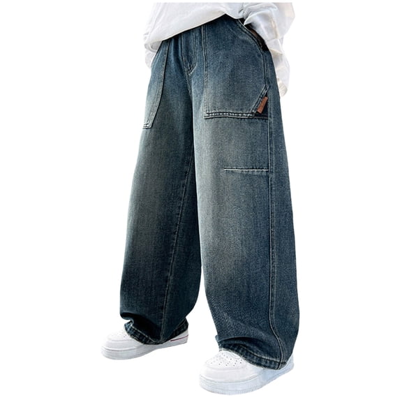 Baggy Jeans Kids Ripped Toddler Boys' Cargo Jeans Streetwear Style Loose Straight Leg Washed Elastic Waist Denim Pants