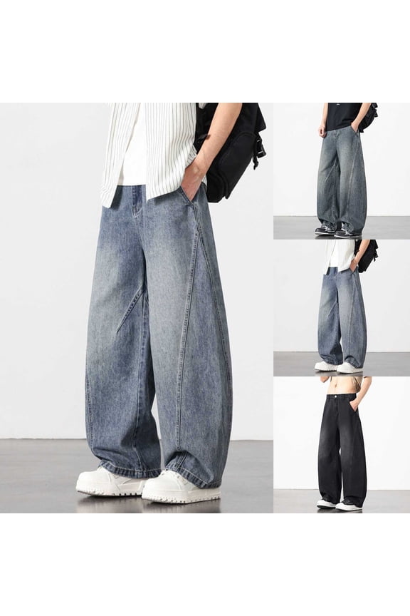 Baggy Jeans for Men Oversized Pants Wide Leg Aesthetic Hip Hop Jean Grunge Pants Stylish Loose Fit Denim Pants Casual Streetwear Skateboard Pants Big and Tall Size S-3XL Dark Blue