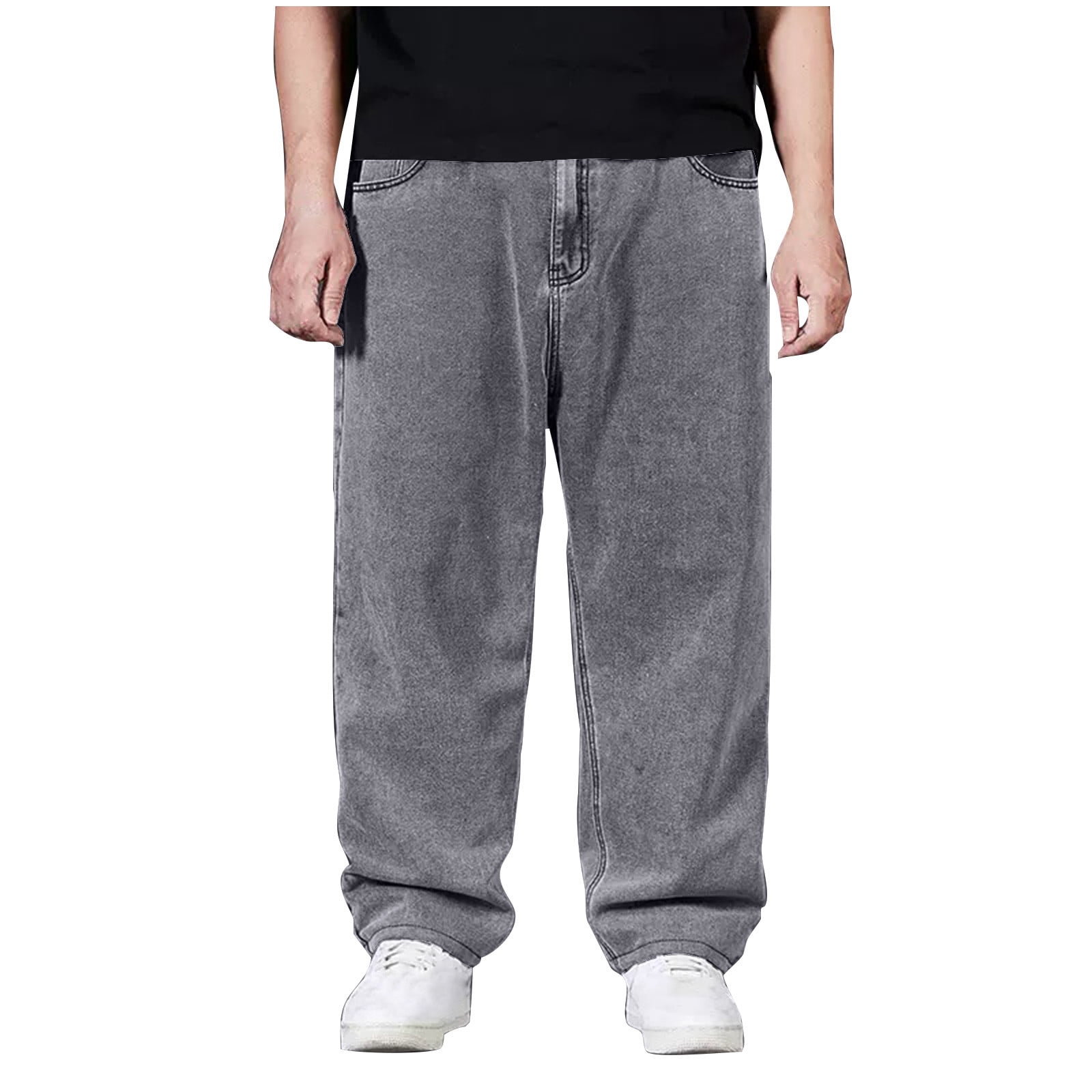 Baggy Jeans Men Wide Leg Men's Trousers Jeans Solid Color Loose Denim Pants Casual Sports Comfortable Straight Leg Trousers with Pockets Streetwear Size 34-48