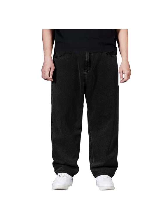Baggy Jeans Men Wide Leg Men's Trousers Jeans Solid Color Loose Denim Pants Casual Sports Comfortable Straight Leg Trousers with Pockets Streetwear Size 34-48