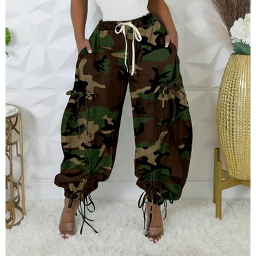 Baggy Jeans Wide Leg Pants Drawstring Bow (ArmyGreen, L)