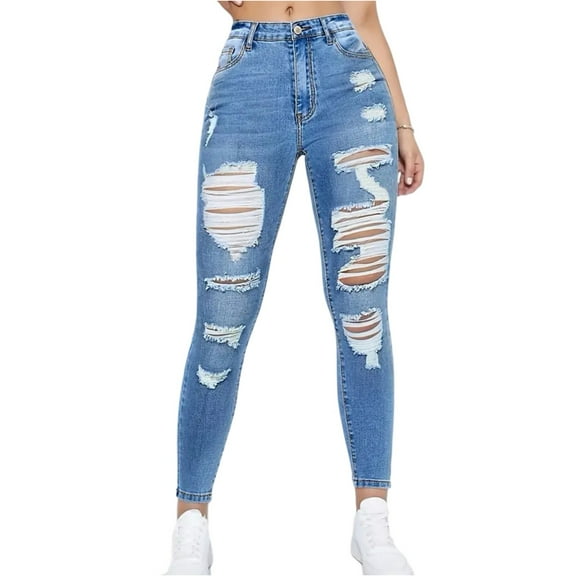 Baggy Jeans Woman High Waist Distressed Ripped Skinny Jeans For Women Stretch Denim Pants With Frayed Holes Casual Fashion Style Woman Clothing