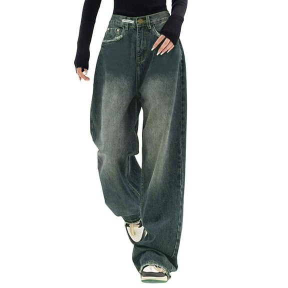Baggy Jeans for Woman High Waist Women Pants New Wash Jean Leggings with Pockets Womens Pants 14 Tall Long Stilt Women Baggy Jeans Trousers With High Waist E Girl Style Streetwear Fashion Den Blue XXL