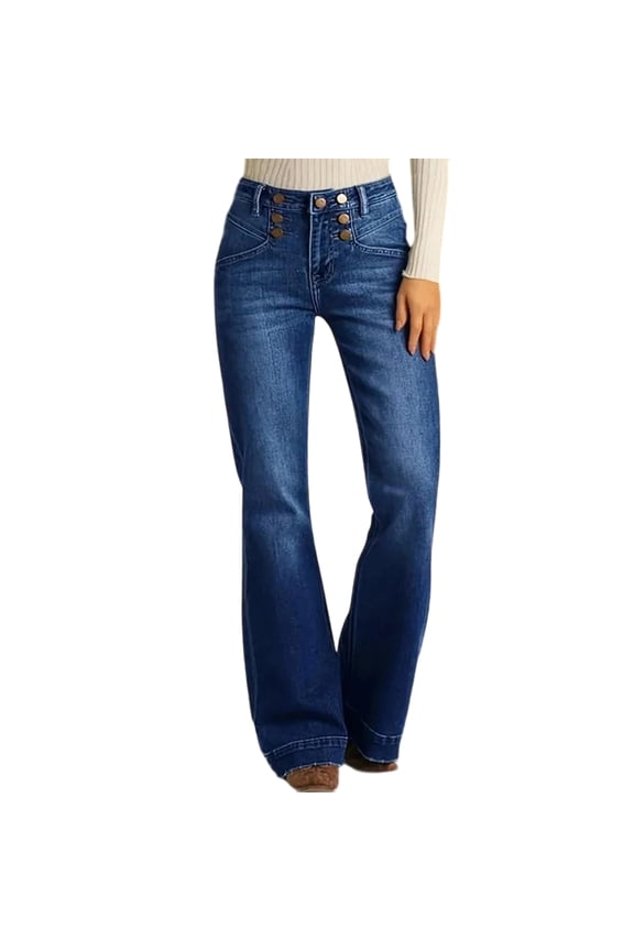 Baggy Jeans Women High Waist Flare Leg Jeans For Women Button Fly Stretch Denim Pants With Classic Pocket Design Fashionable Style Clothes For Woman