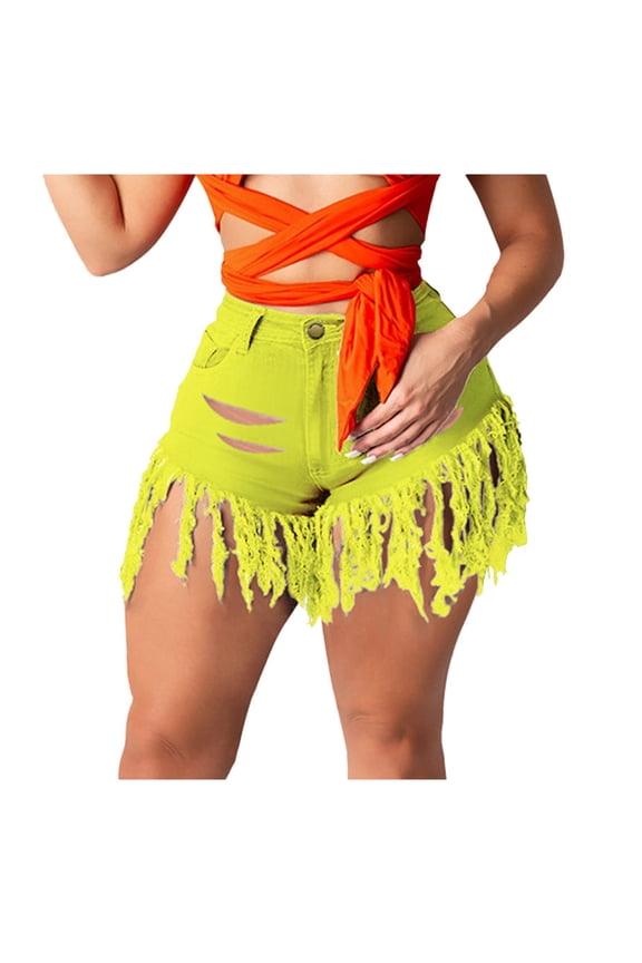 Baggy Jeans Women's High Waisted Pure Slim Cut Burr Short Lace Jeans With Holes Denim Shorts