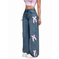 thumbnail image 1 of Baggy Jeans for 2026 Woman Tie Jeans High Waist Wide Leg Loose Pants Casual Streetwear Dark Blue & Pink S, 1 of 8