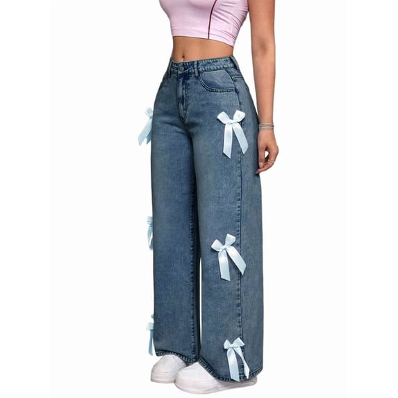Baggy Jeans for 2026 Woman Tie Jeans High Waist Wide Leg Loose Pants Casual Streetwear S