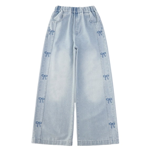 Baggy Jeans for Girls 18 High Waisted Pull-On Wide Leg Denim Pants Comfy Straight Leg Trousers Streetwear Girls Back To School Clothes