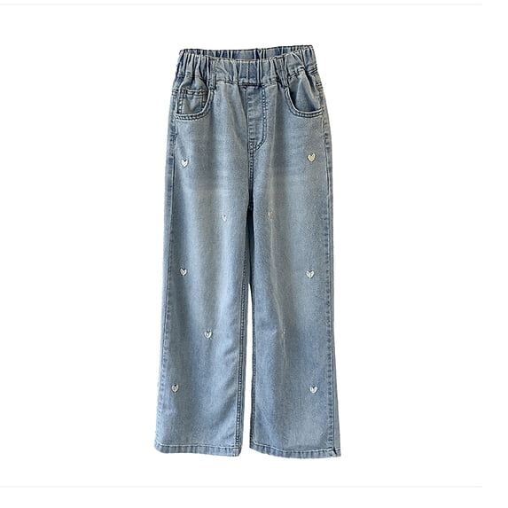 Baggy Jeans for Girls Cute Wide Leg Ripped Distressed High Elastic Waisted Denim Pants Y2k Streetwear 4-14Y Tween Back To School Clothes