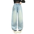 thumbnail image 1 of Baggy Jeans for Girls Streetwear Casual Straight Wide Leg Pants High Waisted Denim Trousers with Pockets Size 5-15, 1 of 8