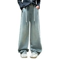 thumbnail image 1 of Baggy Jeans for Girls Wide Leg Denim Pants Kids Y2𝐊 Streetwear Pearl Elastic Waisted Straight Leg Jeans Pull on Joggers, 1 of 8