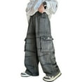 thumbnail image 1 of Baggy Jeans for Girls Wide Leg Pants Stretch Elastic Waist Denim Pants with Pocket Girls Pants Size 5-6 Years, 1 of 7