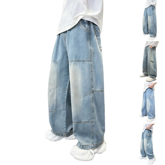 Baggy Jeans for Kids Casual Straight Wide Leg Pants Back To School Clothes Jean for Boys Size 5-16 Years
