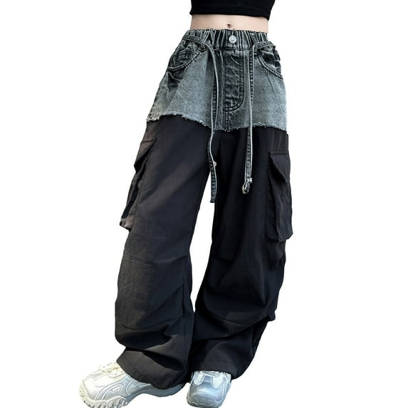 Baggy Jeans for Kids Wide Leg Jeans for Girls Wide Leg Girls' Cargo Jeans with Pockets Girls Summer Clothes 11-12 Years