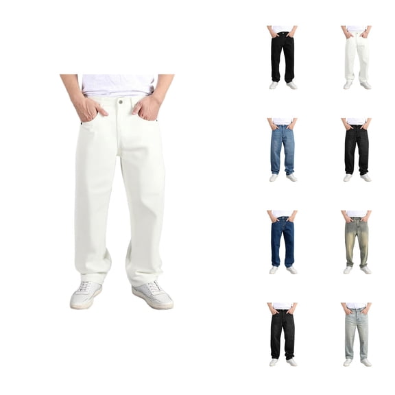 Baggy Jeans for Men Classic Washed Distressed Loose Fit Casual Denim Pants with Pockets Trousers