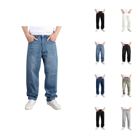Baggy Jeans for Men Classic Washed Distressed Loose Fit Casual Denim Pants with Pockets Trousers