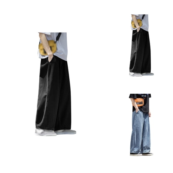 Baggy Jeans for Men Elastic Waist Plus Size Relaxed Fit Wide Leg Denim Pants with Pockets Streetwear Trousers