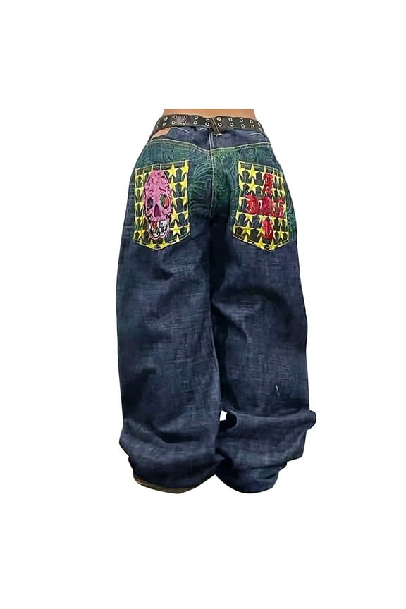 Baggy Jeans for Men Hop Gothic Style Streetwear Printed Denim Pants Lightweight Comfortable Boyfriend Fall Travel Long Jeans with Pocket