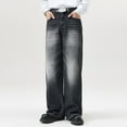 thumbnail image 1 of Baggy Jeans for Men Straight Leg Comfortable Casual Denim Pants Solid Color Lightweight Fall Travel Long Jeans with Pocket, 1 of 4