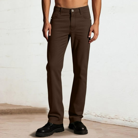 Baggy Jeans for Men Straight Leg Elastic Waist Denim Pants Vintage Comfy Street Workwear Classic Jeans Trousers Brown L