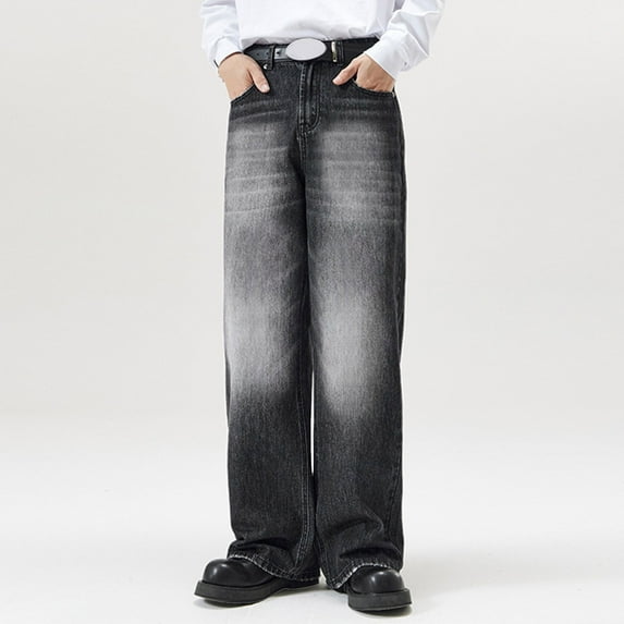 Baggy Jeans for Men Straight Leg Vintage Elastic Waist Denim Pants Solid Comfy Street Workwear Classic Jeans Trousers Black L