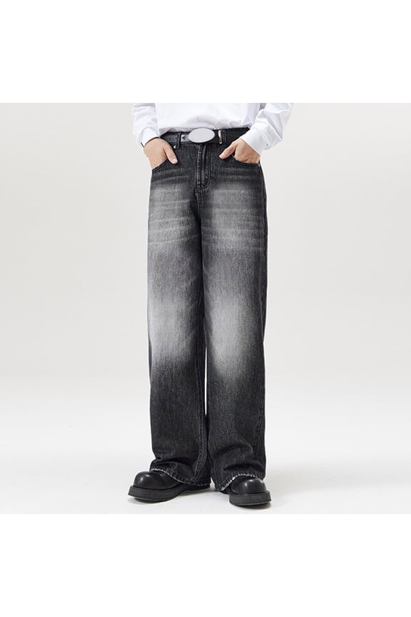 Baggy Jeans for Men Straight Leg Vintage Elastic Waist Denim Pants Solid Comfy Street Workwear Classic Jeans Trousers Black L