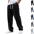 thumbnail image 1 of Baggy Jeans for Men Trendy Elastic Waist Drawstring Wide Leg Pants Outdoor Lightweight Comfy Casual Jeans Streetwear Black 5XL, 1 of 6