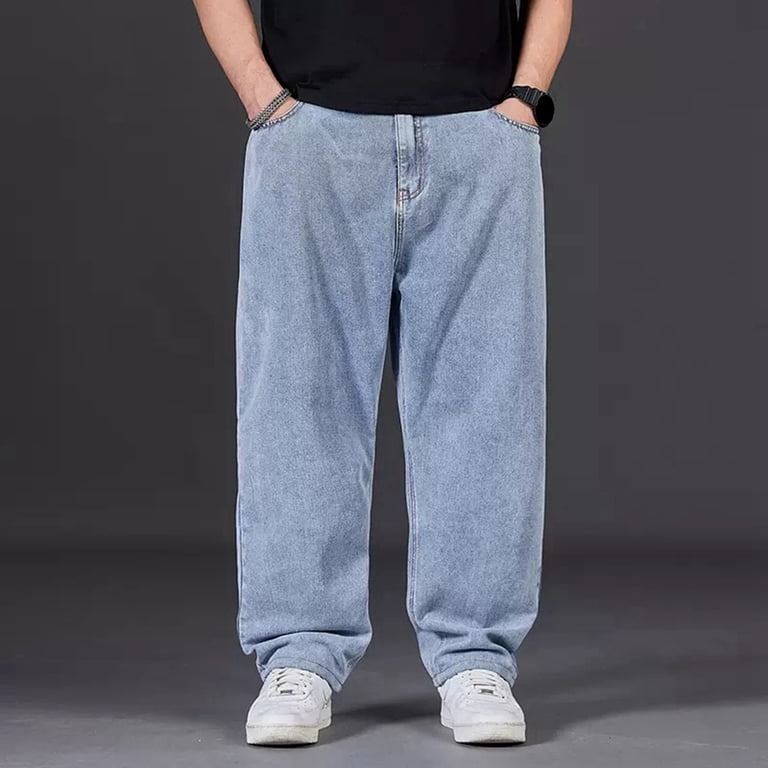 Baggy Jeans for Men Wide Leg Elastic Waist Denim Pants Plus Size