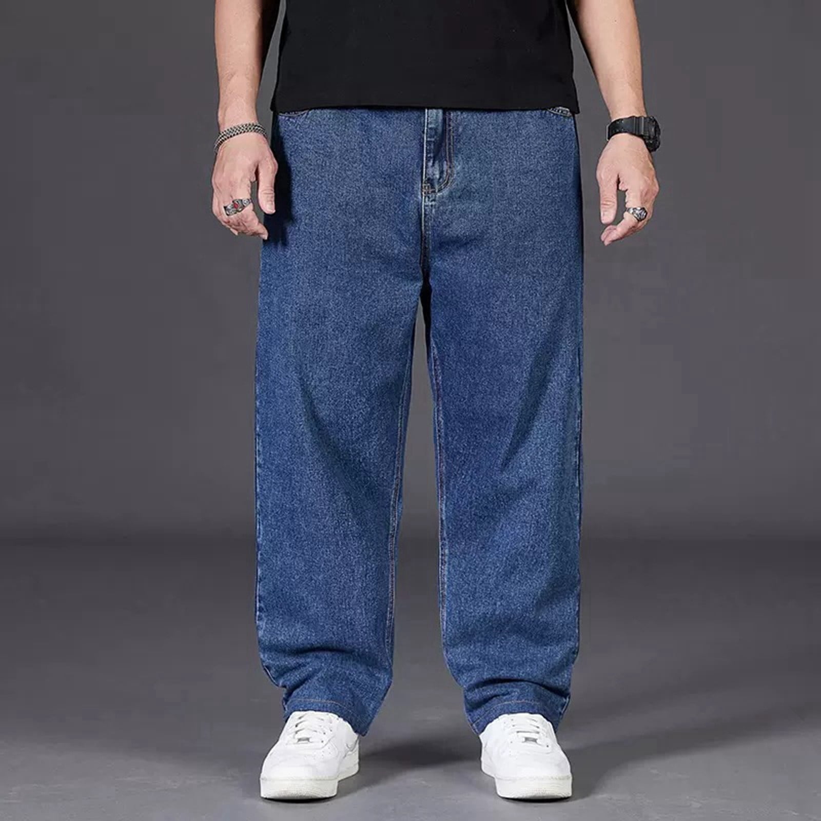 Baggy Jeans for Men Wide Leg Elastic Waist Denim Pants Plus Size