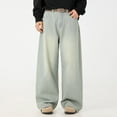 thumbnail image 1 of Baggy Jeans for Men Wide Leg Vintage Elastic Waist Denim Pants Comfort Street Workwear Classic Jeans Trousers Light Blue XXL, 1 of 9
